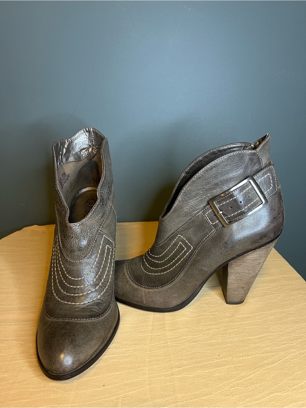 Carlos Santana Bandit Brown Leather Buckle Heel Ankle Boots